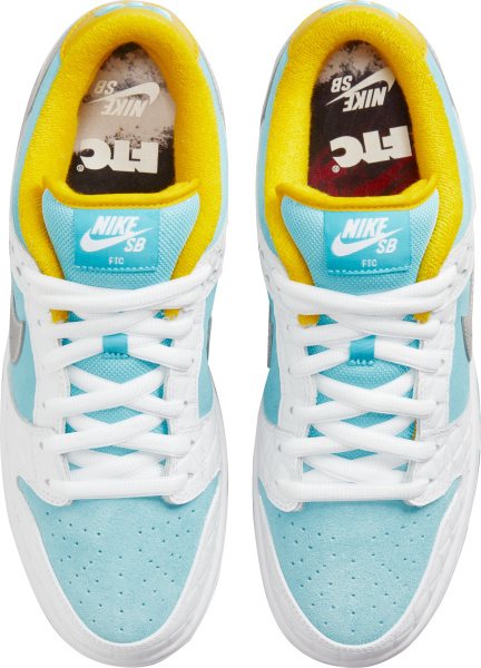 Nike Sb Dunk Low Pro Quilted White Light Blue And Yellow Sneakers