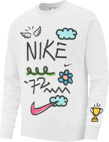 Nike Sportswear Club White Doodleglyphs Fleece Sweashirt