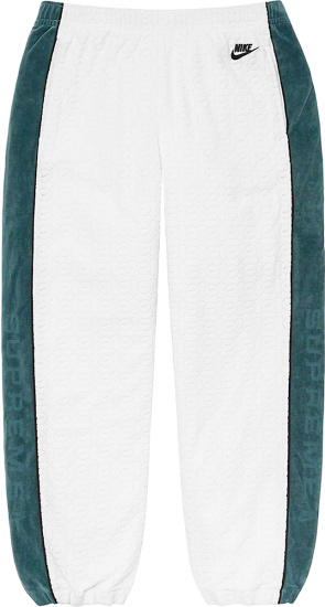 Nike Sportswear X Supreme White Velour And Navy Side Stripe Trackpants
