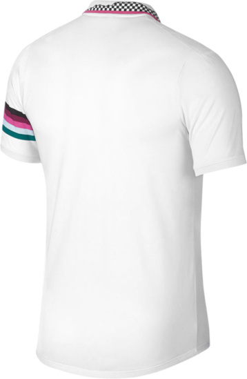 Nike White And Multicolor Striped Sleeve Court Advantage Polo