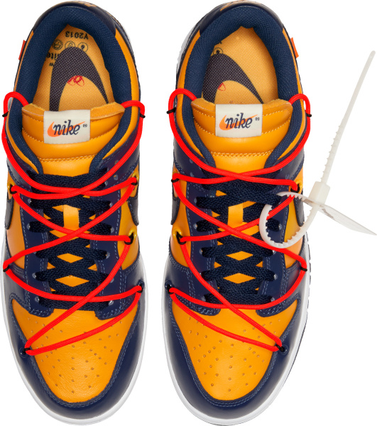 Nike X Off White Dunk Low Top Blue And Yellow With Neon Orange Bungee Cords