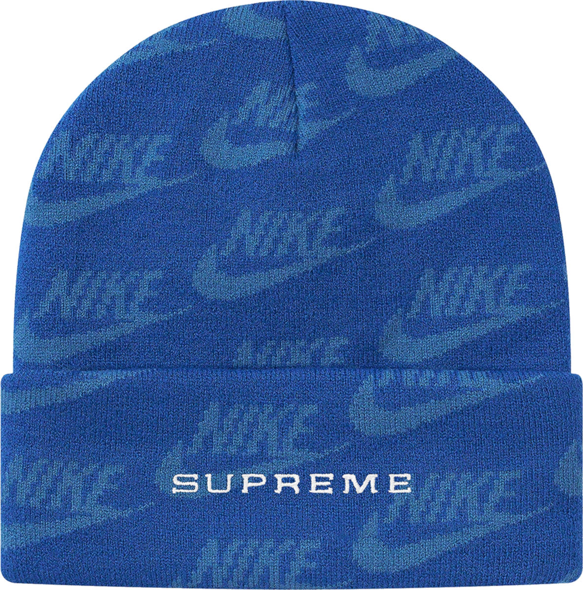 Supreme x Nike Blue Allover Logo Beanie (SS21) | Incorporated Style