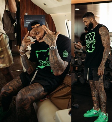 Odell Beckham Jr Wearing A Louis Vuitton Knit T Shirt With Rick Owens Shorts And Nike X Off White Green Sneakers