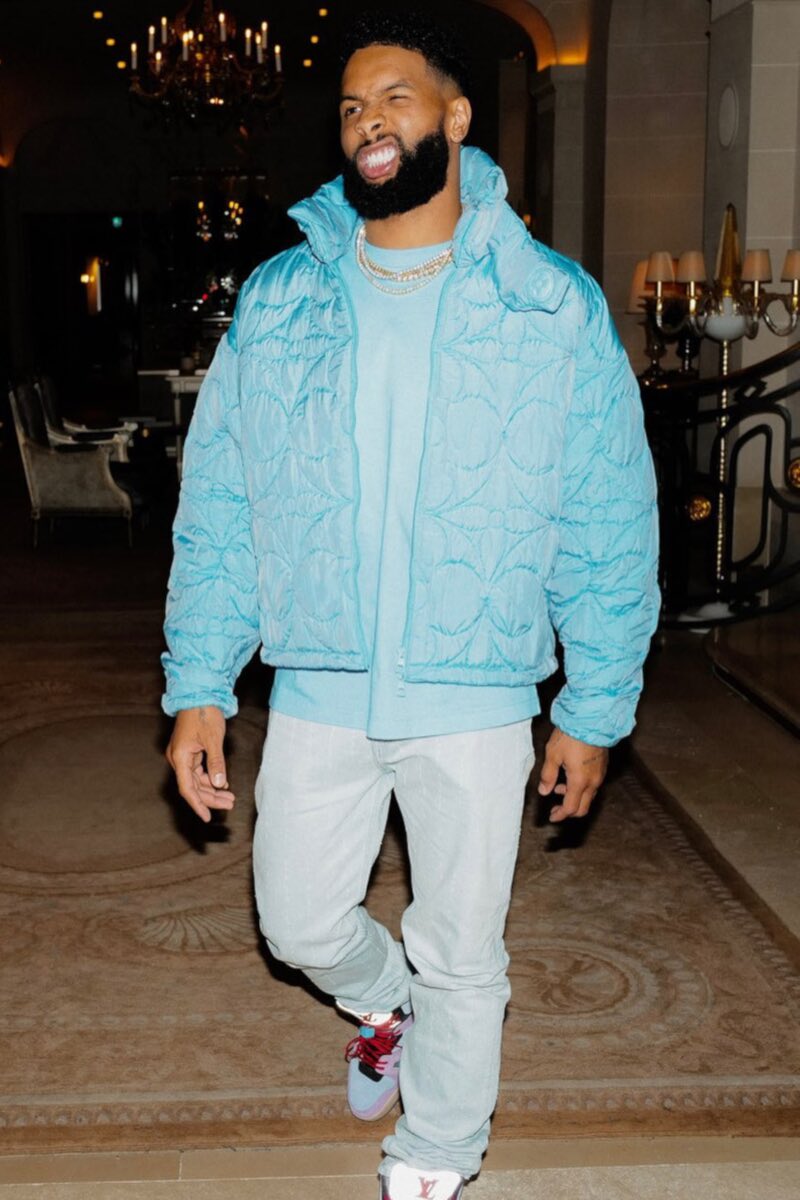Odell Beckham Jr Wearing a Louis Vuitton Quilted Blouson & Matching Sneakers