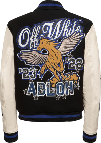 Off White Black And White Pegasus Varsity Jacket