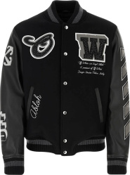 Off White Black Crystal Ow Logo Patch Varsity Jacket