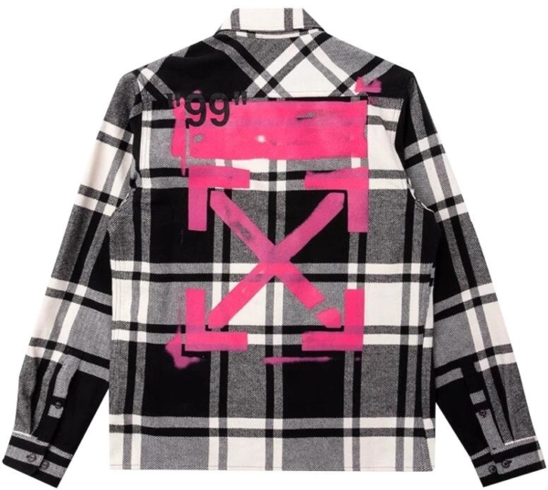 Off White Black Flannel Shirt With Pink Arrow Print