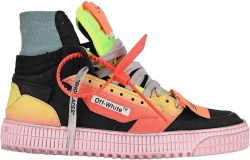 Off White Black Orange Gradient And Neon Yellow Off Court 3 Sneakers