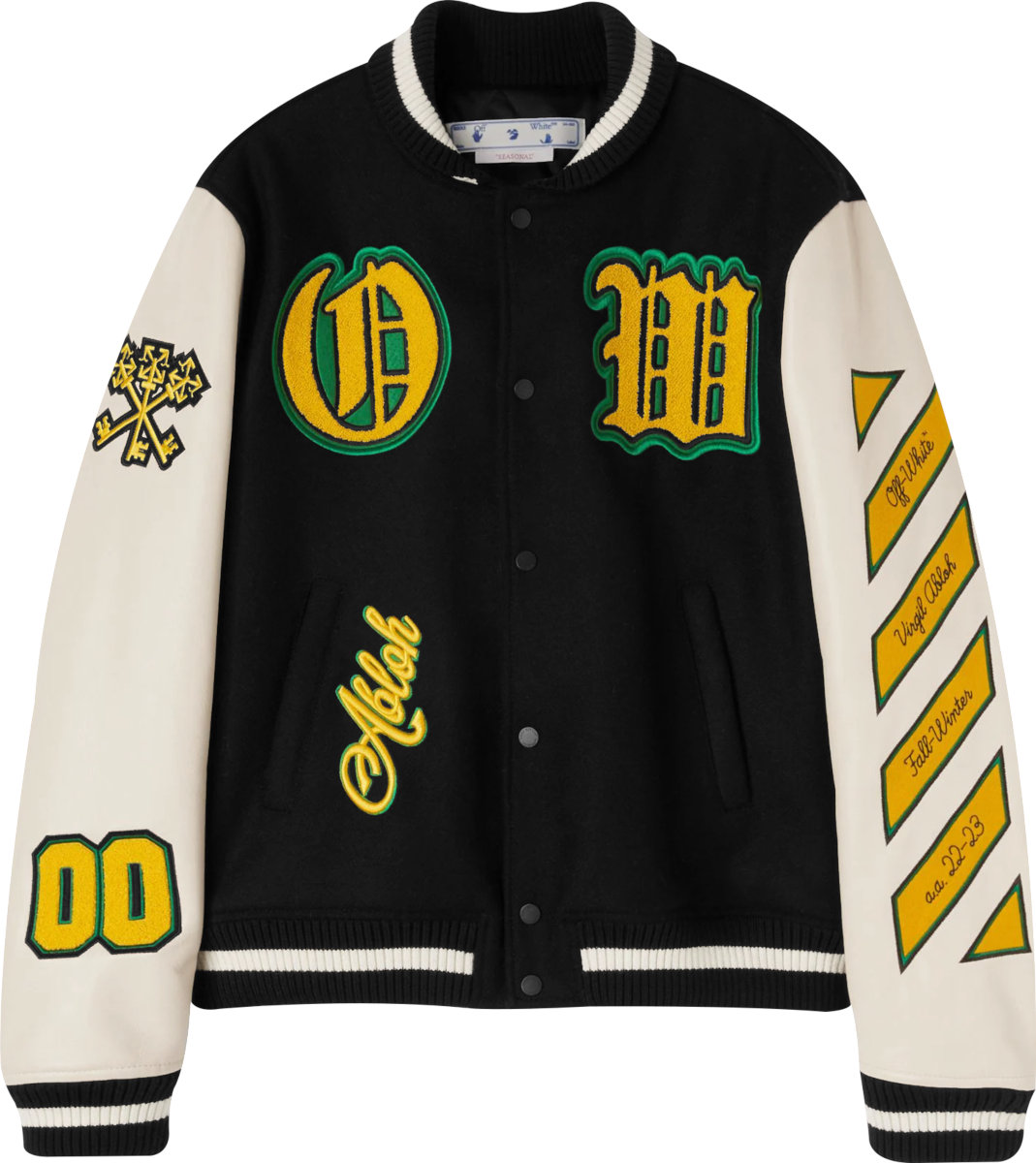 Off-White Black & Yellow Troll Patch Varsity Jacket | INC STYLE