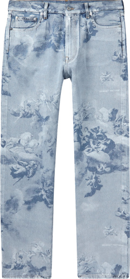 Off White Blue Printed Jeans
