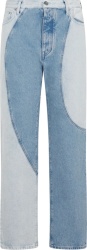 Off White Blue Two Tone Western Block Jeans