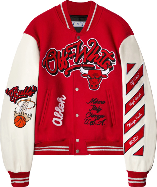 Off White Chichago Bulls Red Varsity Jacket