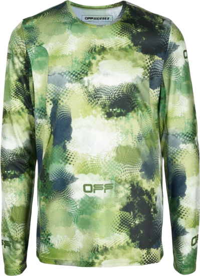 Off White Green Abstract Camo Long Sleeve T Shirt