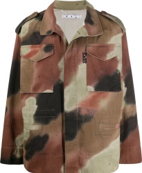 Off White Green And Brown Abstract Camo Arrows Logo Overshirt