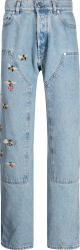 Off White Light Blue Bees Embroidered Carpenter Jeans