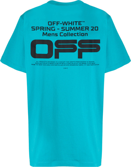 Off White Neon Blue Wavy Logo Print T Shirt
