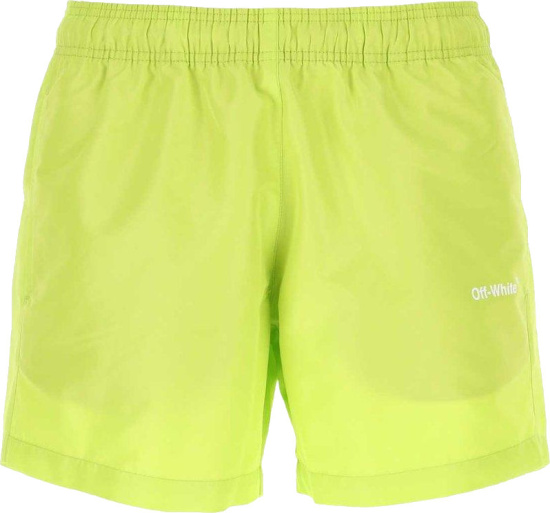 Off White Neon Yellow Arrow Logo Swim Shorts