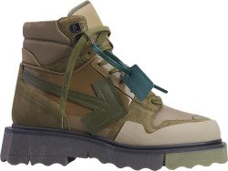 Off White Olive Green And Brown Hightop Sponge Sneaker Boots