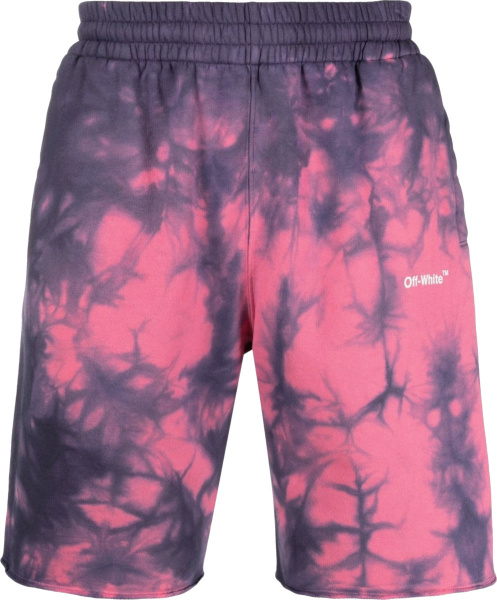 Off White Pink And Purple Tie Dye Diag Shorts