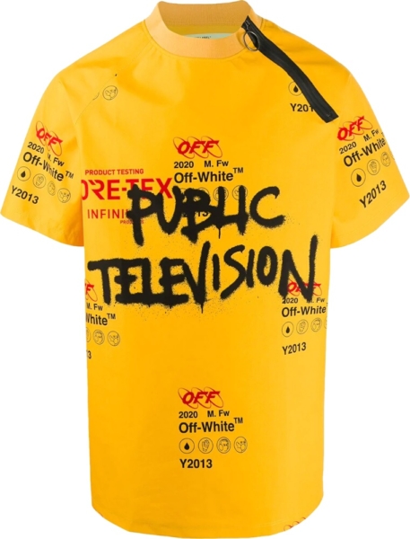 Off White Public Television Print Yellow T Shirt