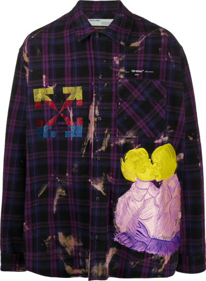 Off White Purple Check Bleached Shirt