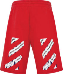 Off White Red Airport Tape Shorts