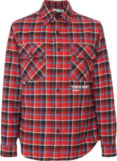 Off White Red Flannel Check Shirt Shirt