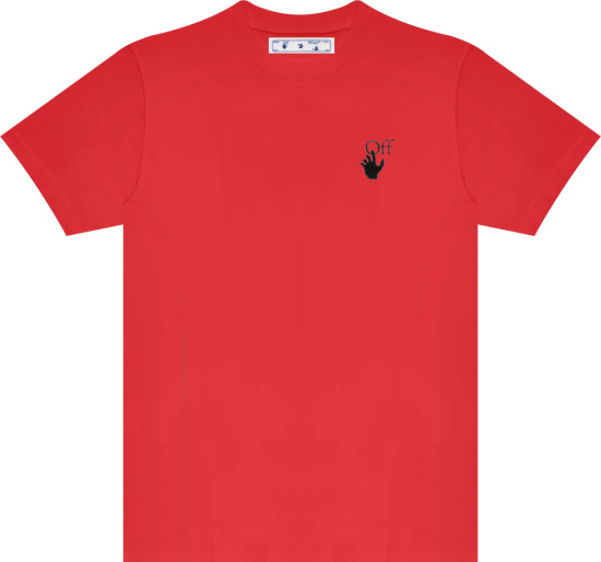 Off White Red Off And Hand Logo T Shirt