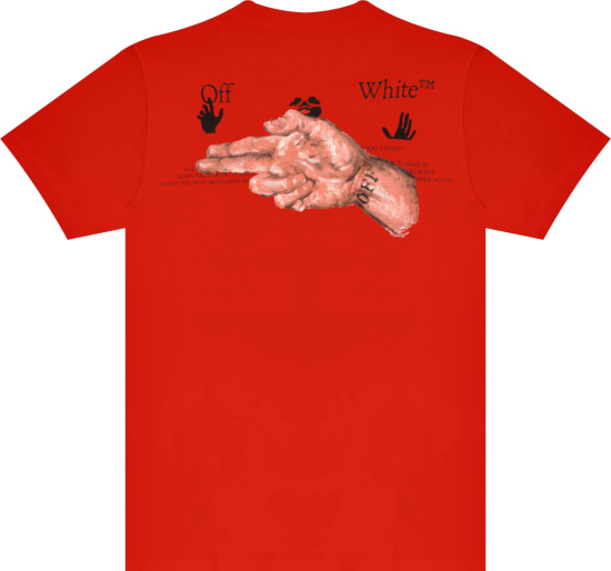 Off White Red Pascal Hand Gun Print T Shirt
