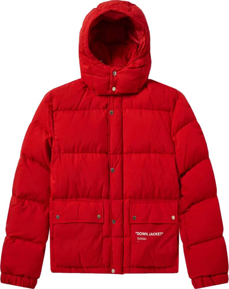 Off-White Red 'Quote' Puffer Jacket | Incorporated Style