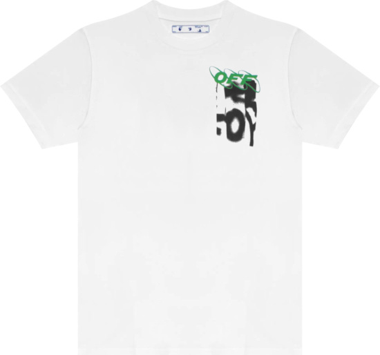 Off White White And Green Spray Blurred Logo T Shirt
