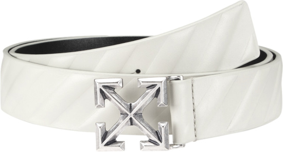 Off White White Diag Embossed And Silver Double Arrow Buckle Belt
