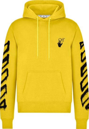 Off White Yellow Spray Outlined Diag Logo Hoodie