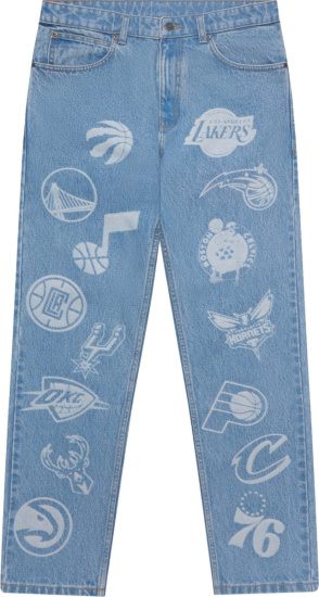 Ovo X Nba Blue Nba Team Logos Print Jeans