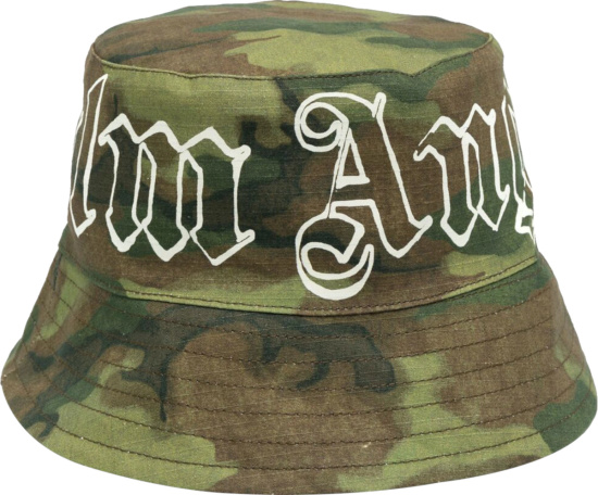 Palm Agnesl Green And Brown Camouflage Logo Print Bucket Hat