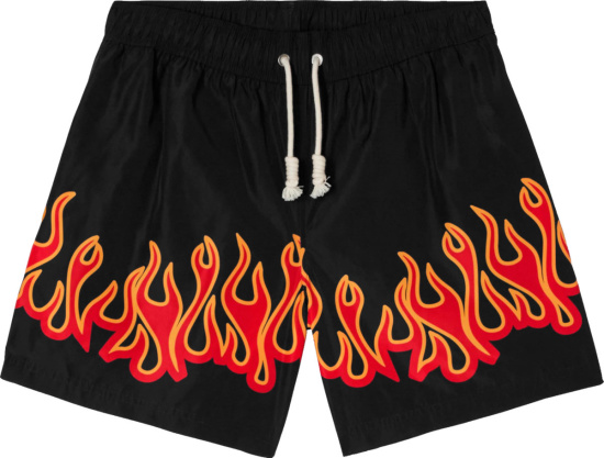 Palm Angels Black Burning Flames Print Swim Shorts