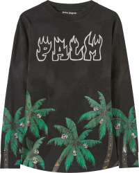 Black 'Palms&Skull' Long Sleeve T-Shirt