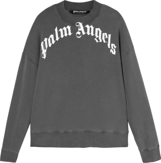Palm Angels Dark Grey Curved Logo Sweatshirt
