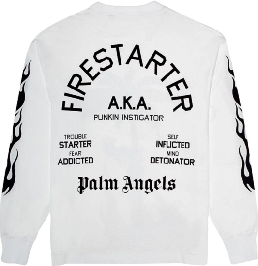 Palm Angels Fire Starter Print White Sweatshirt