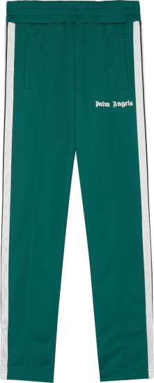 Palm Angels Forest Green And White Side Stripe Track Pants