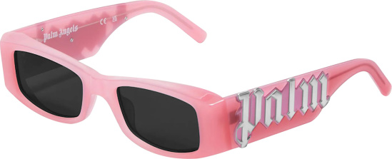 Palm Angels Frosted Pink Big Logo Rectangular Sunglasses