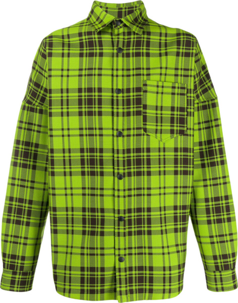 Palm Angels Green Check Oversized Shirt
