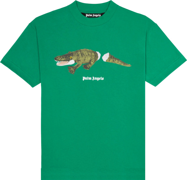 Palm Angels Green Crocodile Print T Shirt