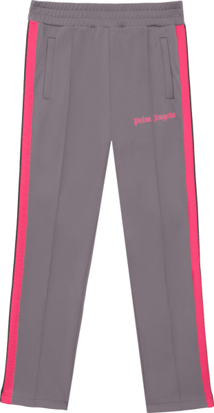 Palm Angels Grey And Neon Pink Stripe Track Pants