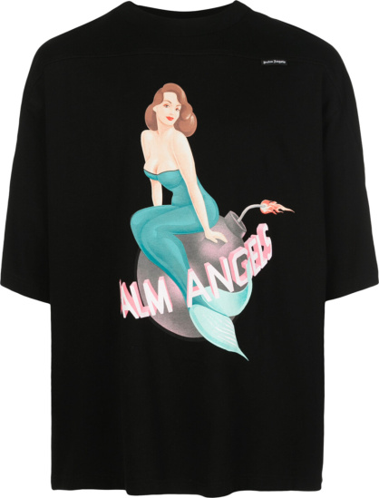 Palm Angels Mermaid Print Black T Shirt