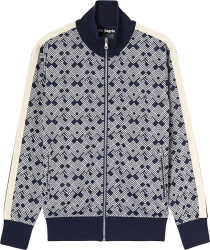 Palm Angels Navy And White Patterned Track Jacket