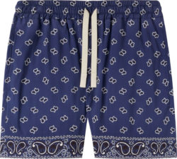 Navy Blue Paisley Drawstring Shorts