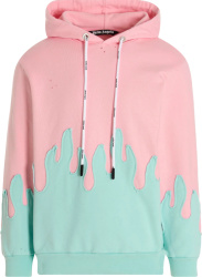 Palm Angels Pink And Turquoise Flame Layered Patch Hoodie