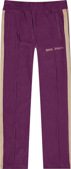 Palm Angels Purple Corduroy And Beige Stripe Track Pants