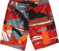 Palm Angels Red And Orange Tropical Hawaiin Print Swim Shorts